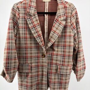 Altar'd State Aubree Blazer Jacket,‎ Brown Tan Plaid Size Large